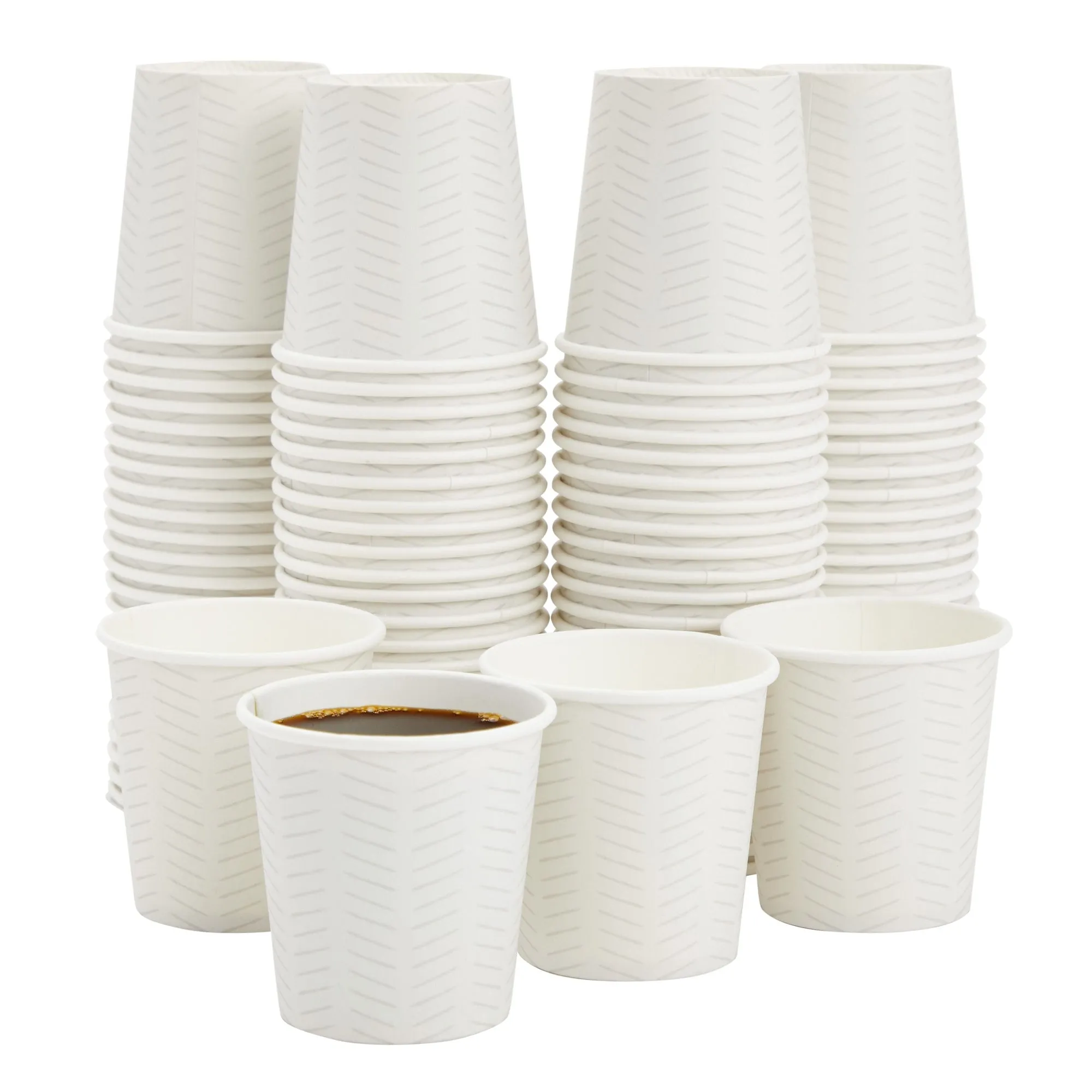 100 Pack Mini Disposable Paper Cups with Geometric Design for Espresso, Mouthwash, Tea, Coffee (4oz, White)