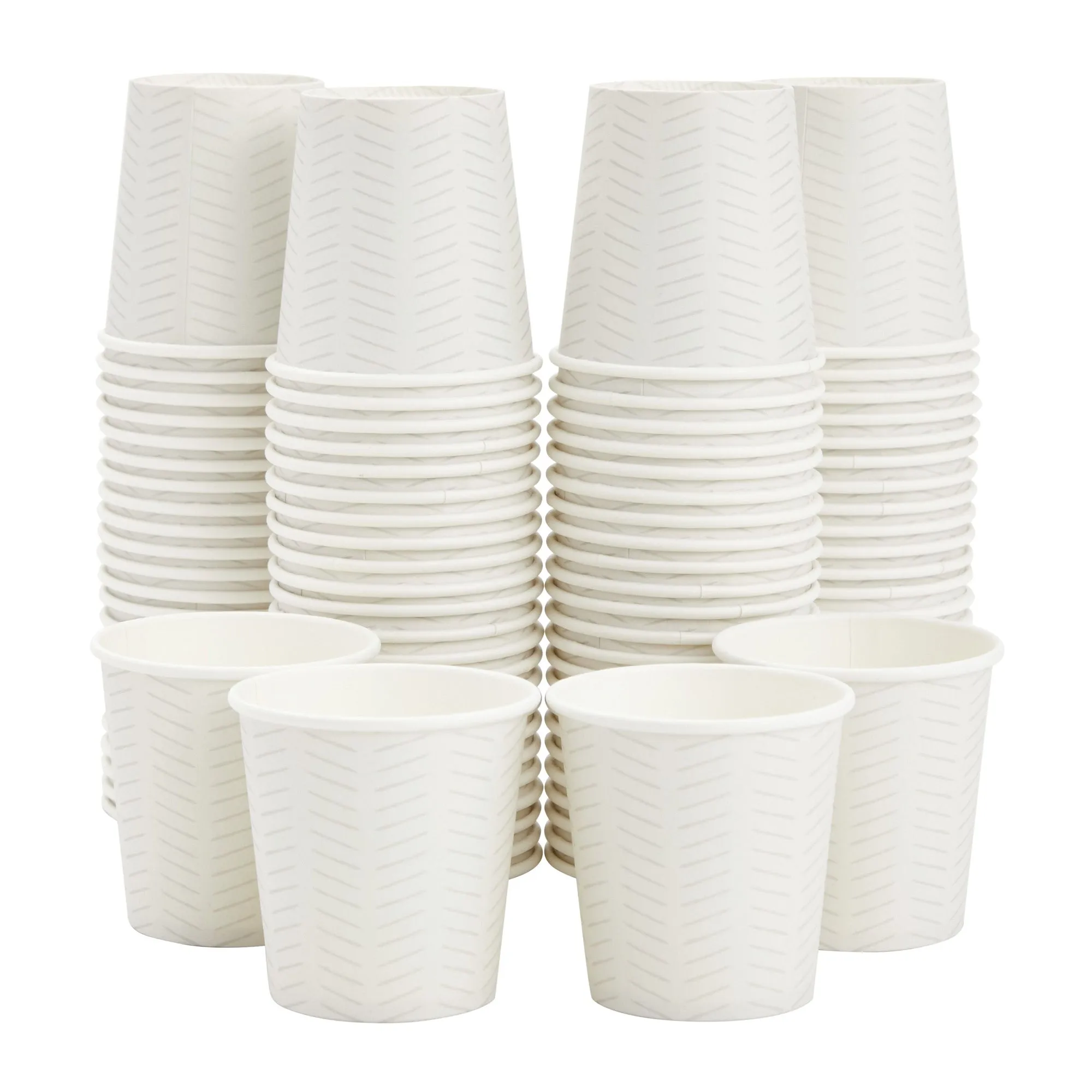 100 Pack Mini Disposable Paper Cups with Geometric Design for Espresso, Mouthwash, Tea, Coffee (4oz, White)