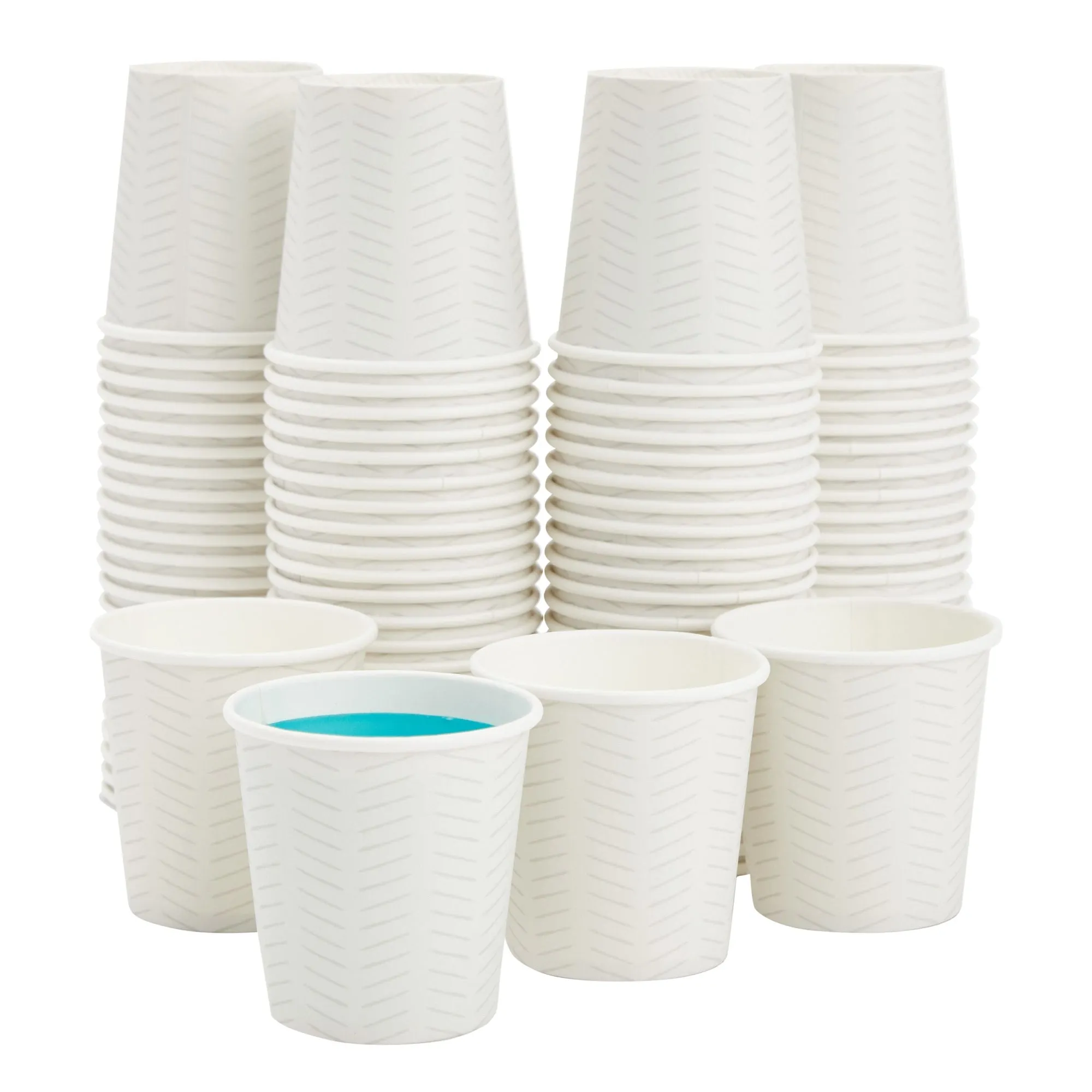 100 Pack Mini Disposable Paper Cups with Geometric Design for Espresso, Mouthwash, Tea, Coffee (4oz, White)