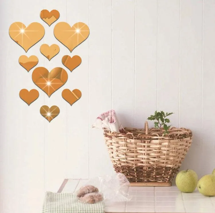 12pcs 3D Mirror Love Hearts Wall Sticker Durable DIY Simple Wall Stickers Decal for Living Room Art Home Decor