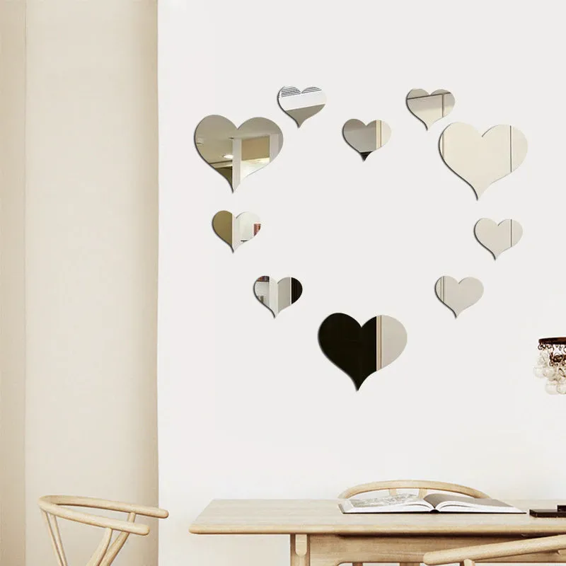 12pcs 3D Mirror Love Hearts Wall Sticker Durable DIY Simple Wall Stickers Decal for Living Room Art Home Decor