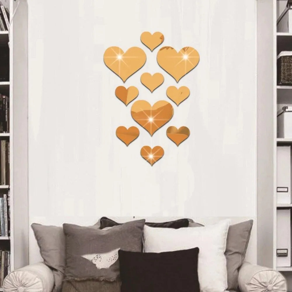 12pcs 3D Mirror Love Hearts Wall Sticker Durable DIY Simple Wall Stickers Decal for Living Room Art Home Decor