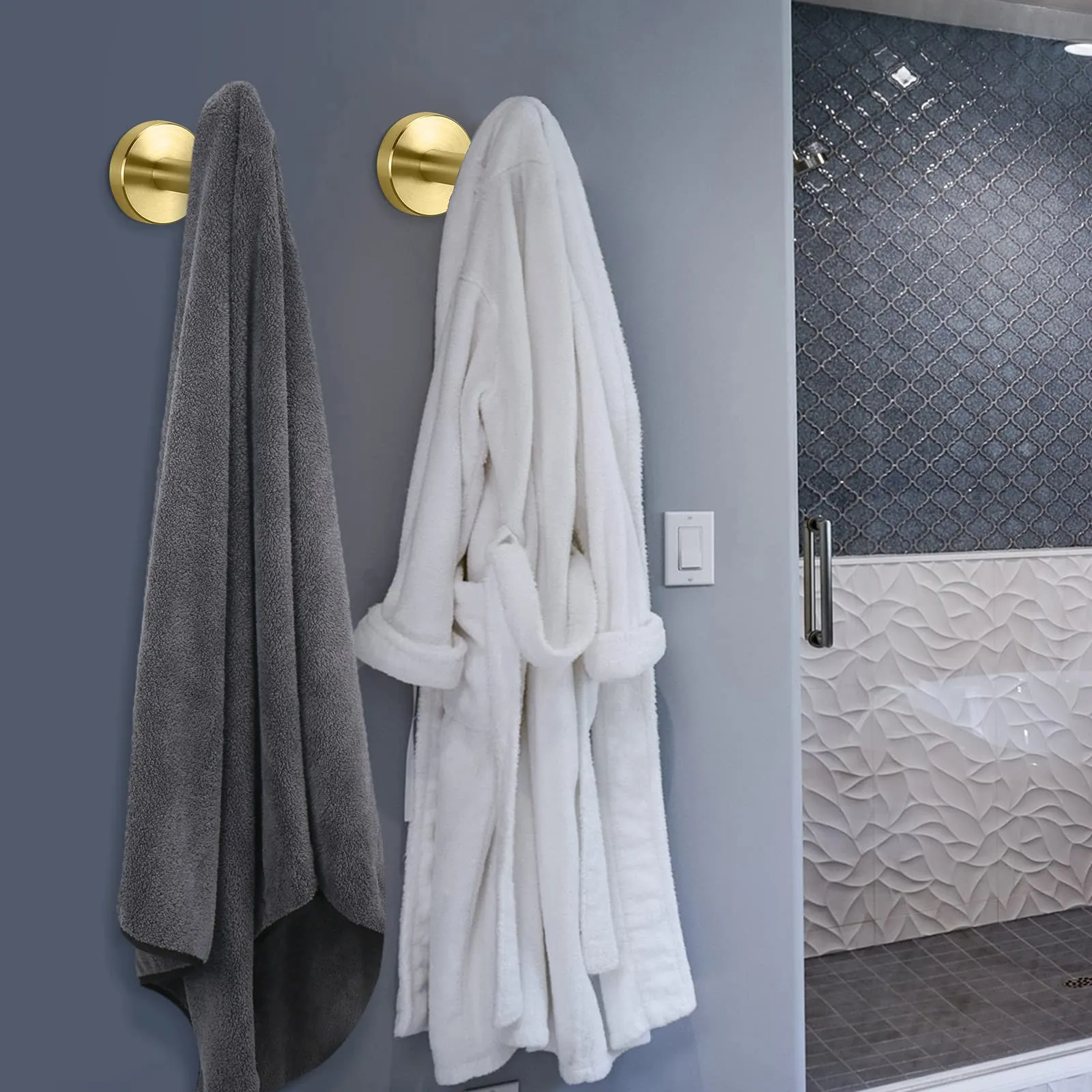 2 Pcs Wall Mount Bathroom Towel Hooks Holder | Cloth Hanger Hook | Kitchen Door Hanger | Gold