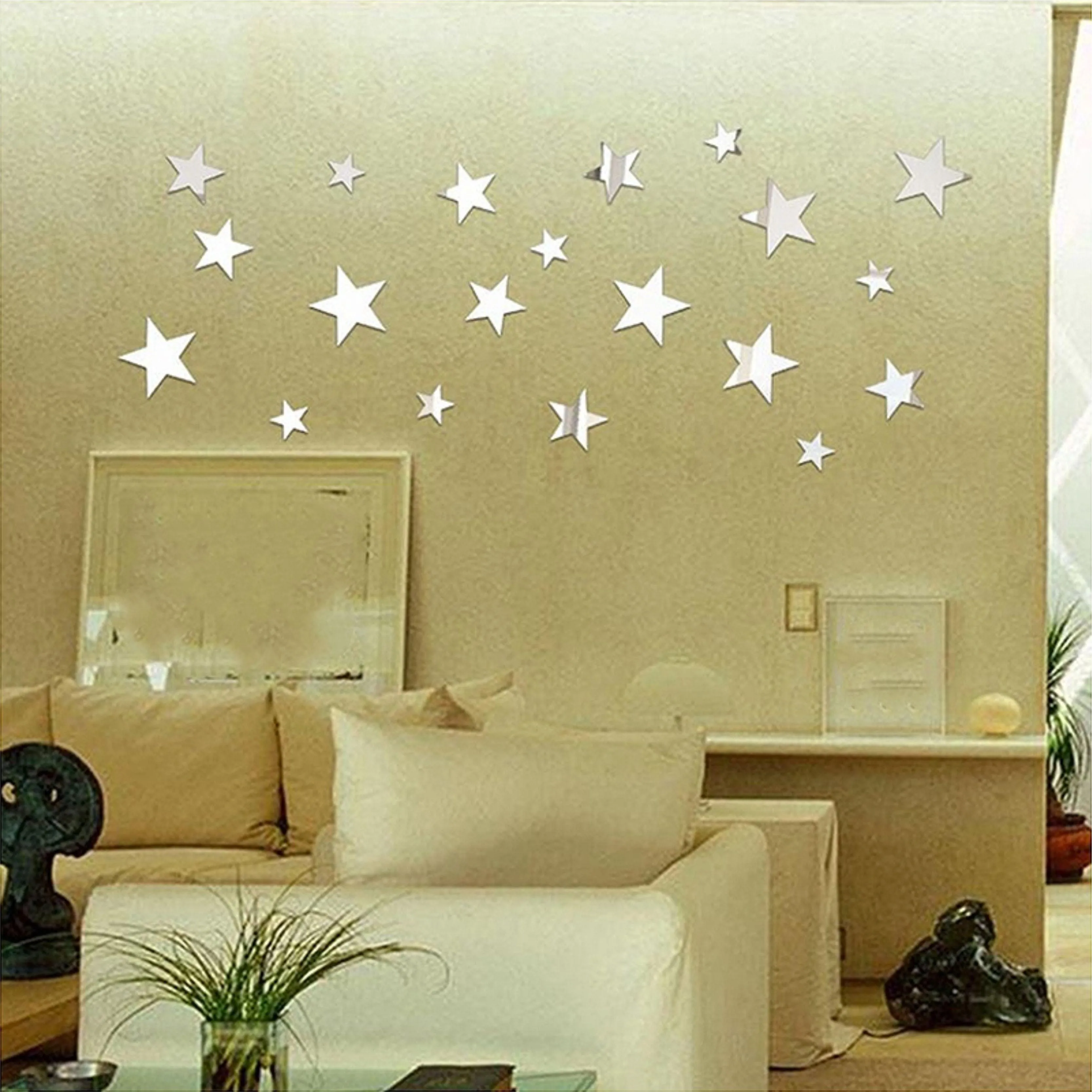 20pcs Star 3D Mirror Self Adhesiive Acrylic Mirror Sticker for wall Decoration Living Room Bedroom Kids Decorative wall Stickers