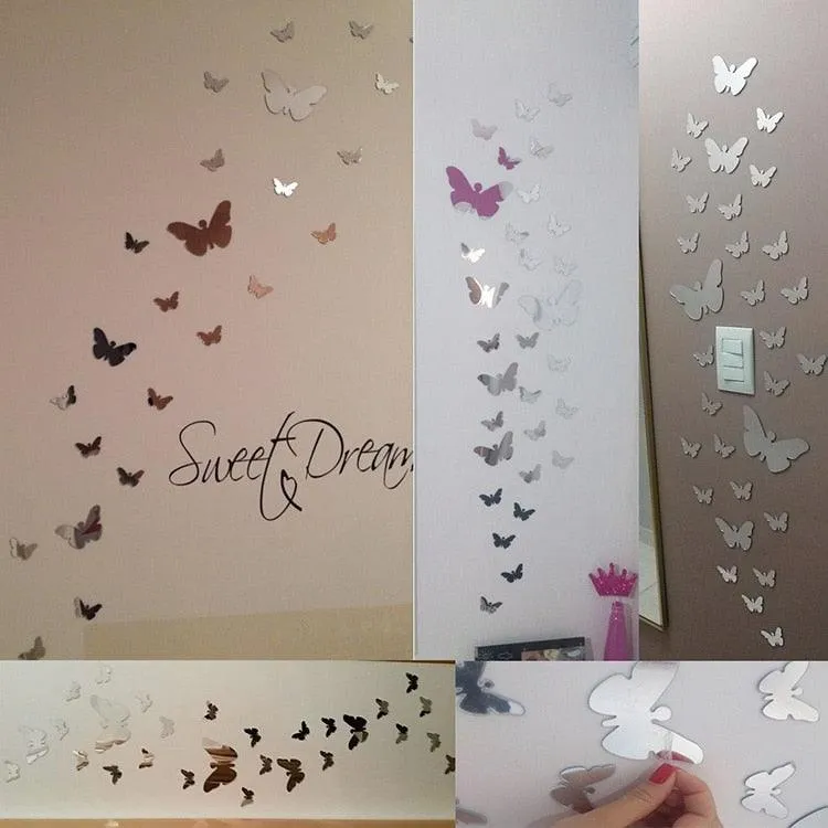 25Pcs Butterflies 3D DIY Mirror Self Adhesive Wall Sticker Durable DIY Simple Decal for Living Room Art Home Decor