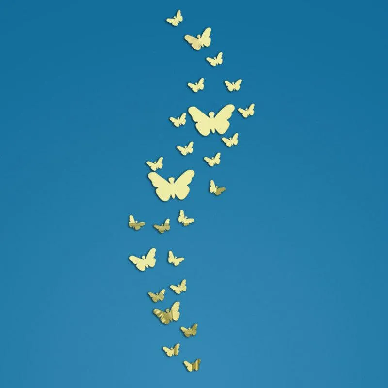 25Pcs Butterflies 3D DIY Mirror Self Adhesive Wall Sticker Durable DIY Simple Decal for Living Room Art Home Decor