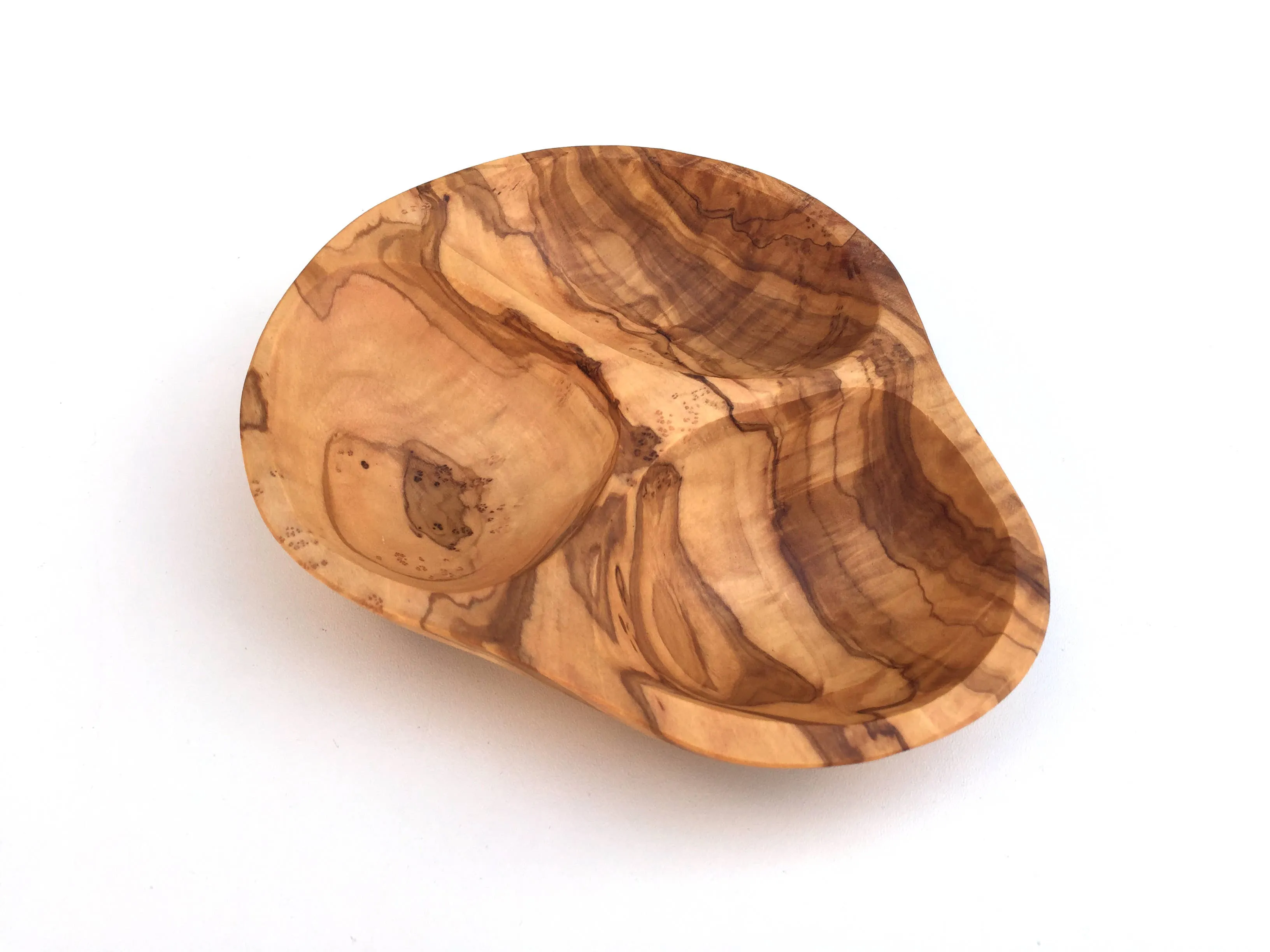 3 compartment olive wood serving bowl