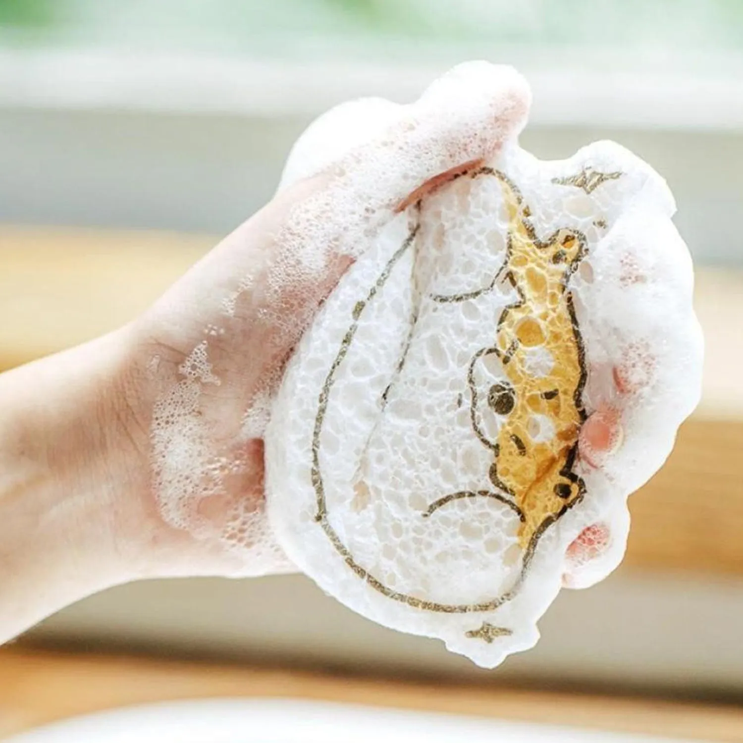 6428 Compressed Wood Pulp Sponge. Creative Cartoon Design Scouring Pad Dishwashing Absorbing Pad. Kitchen Cleaning Tool.
