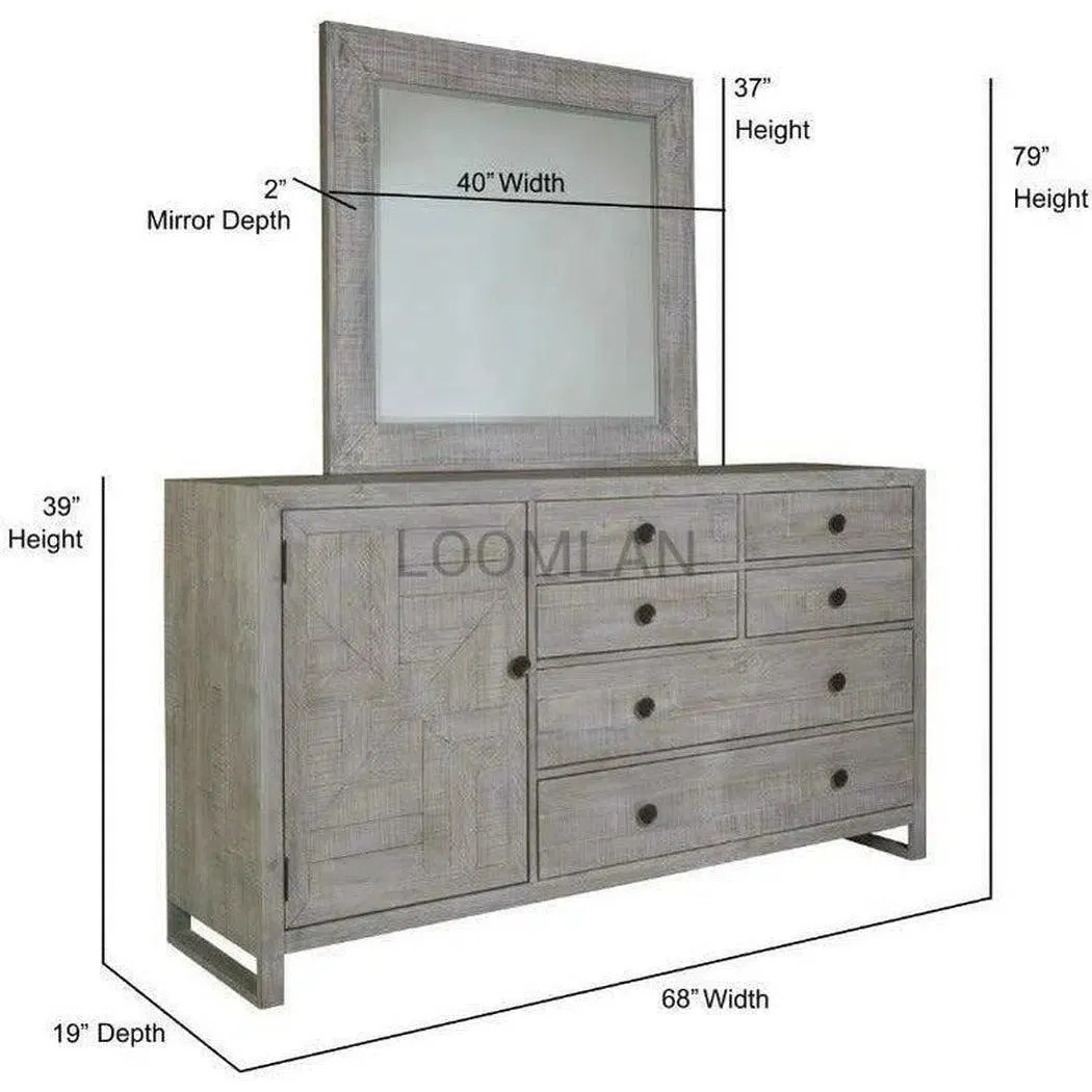 68" Reclaimed Pine Wood Serenity Dresser and Mirror