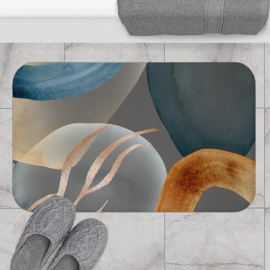 Abstract Bath Mat | Grey Navy Rust