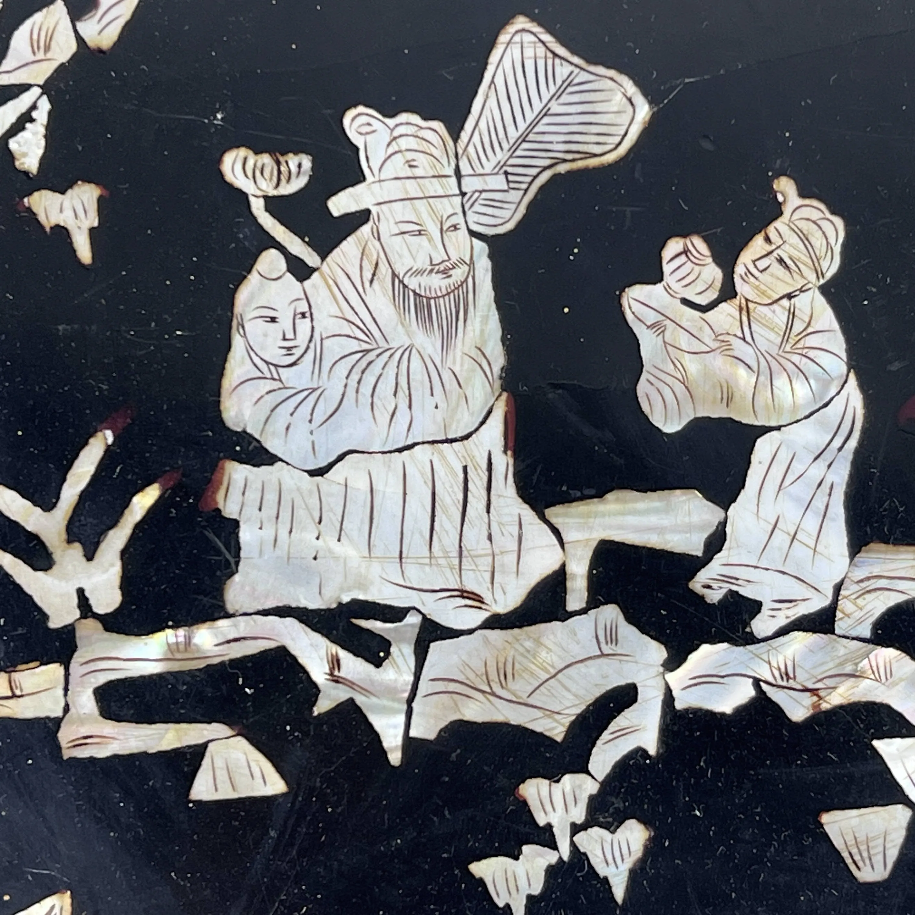 Antique Chinese Mother of Pearl Inlaid Lacquer Papier Mache Tray