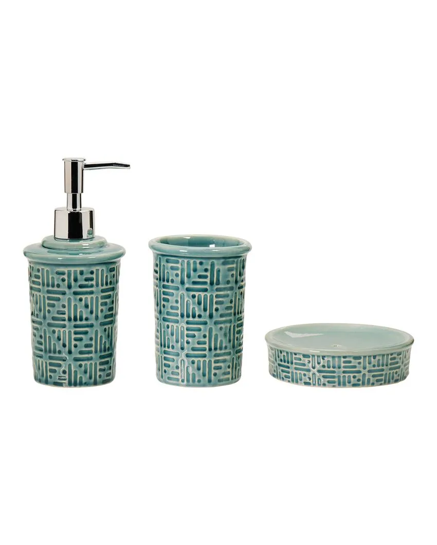 Aqua Soap Dispenser, Soap Dish & Tumbler Bath Set | Set of 3 Pcs