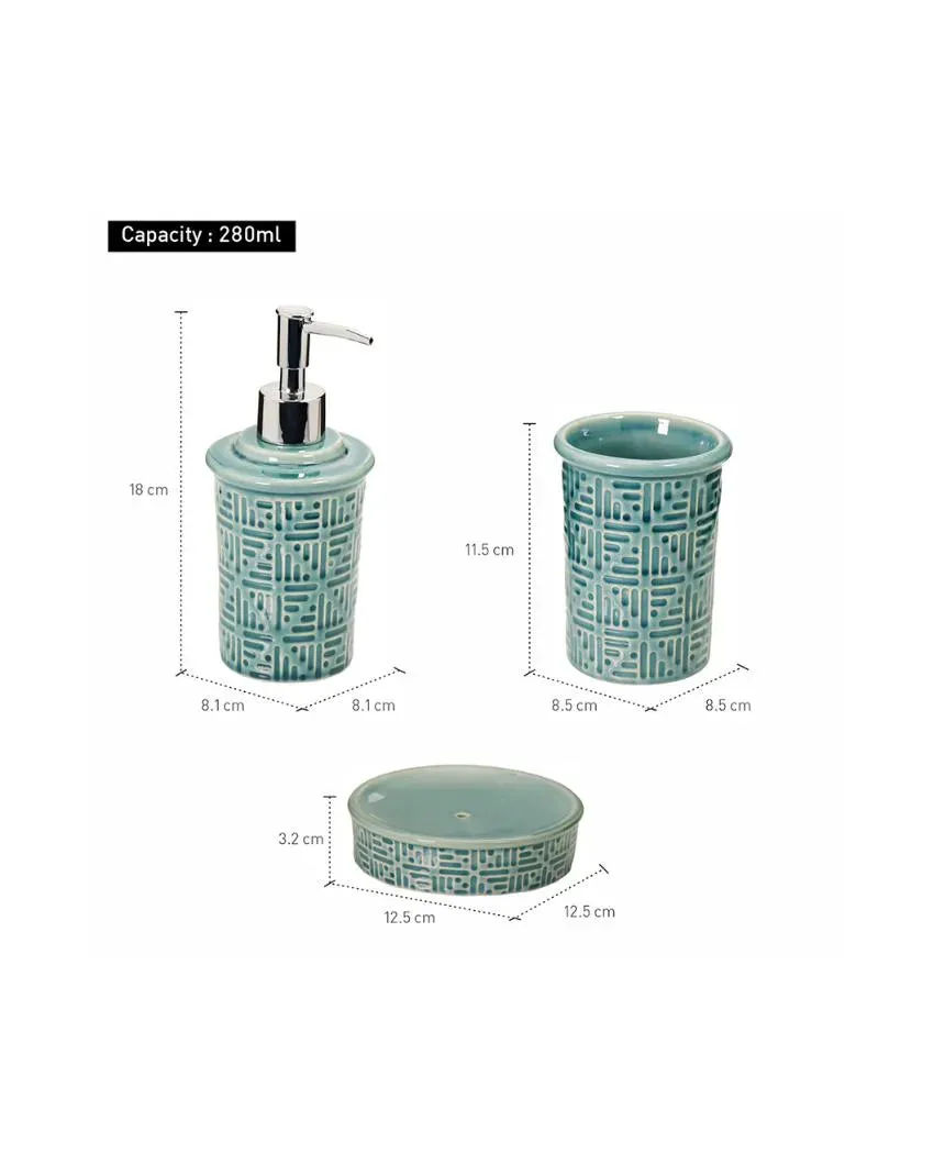 Aqua Soap Dispenser, Soap Dish & Tumbler Bath Set | Set of 3 Pcs