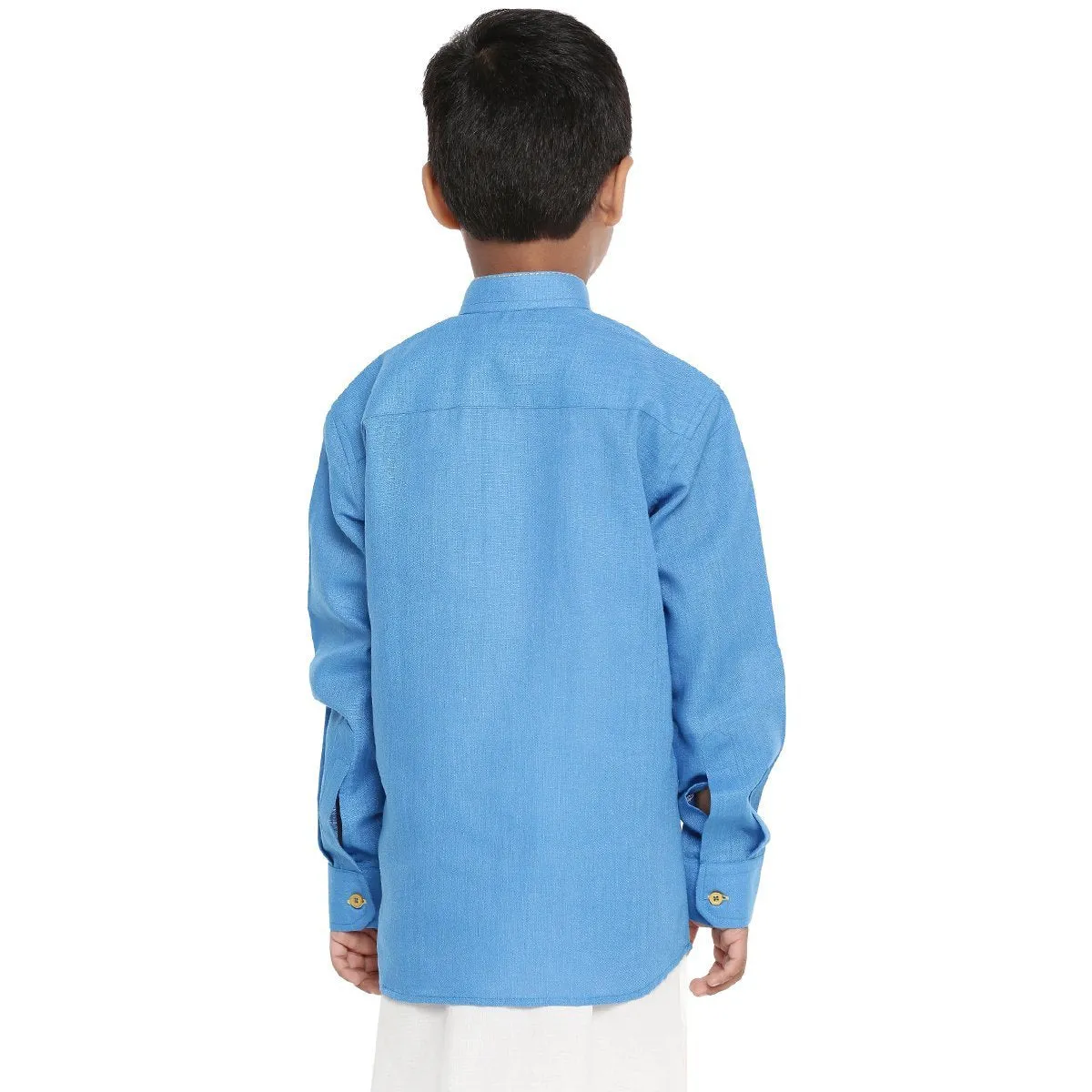 Boys Waterfall Linen Kurta Dhoti Set Blue
