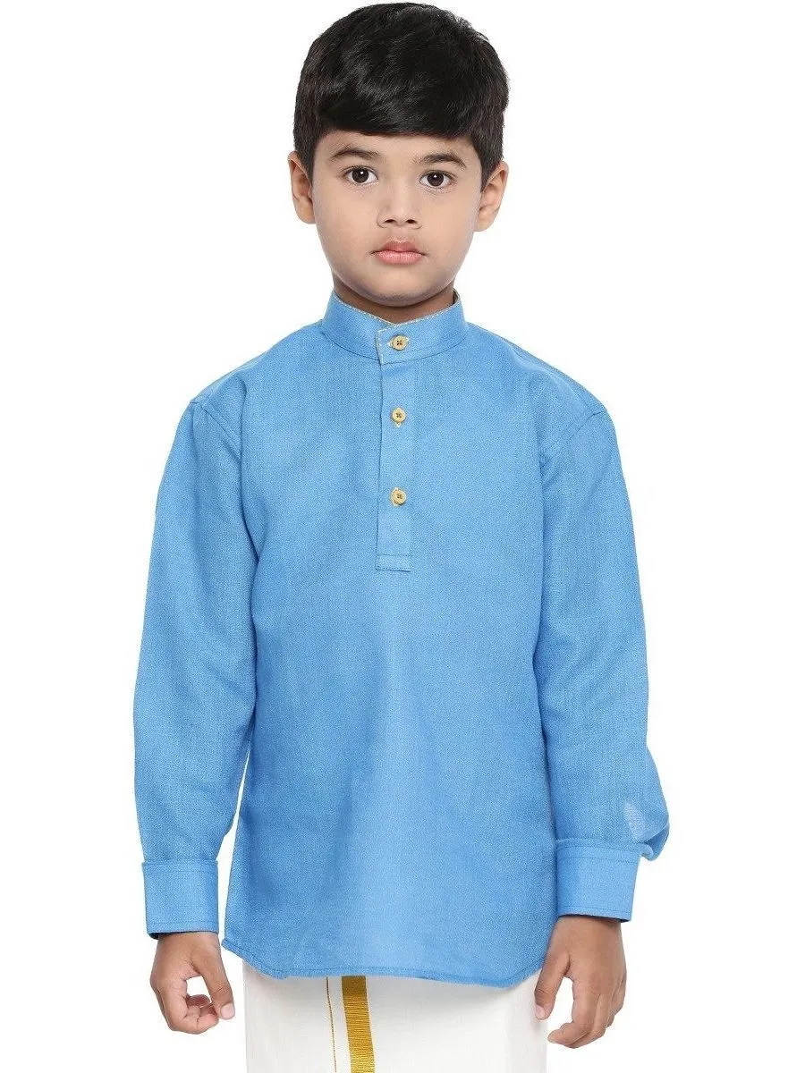 Boys Waterfall Linen Kurta Dhoti Set Blue