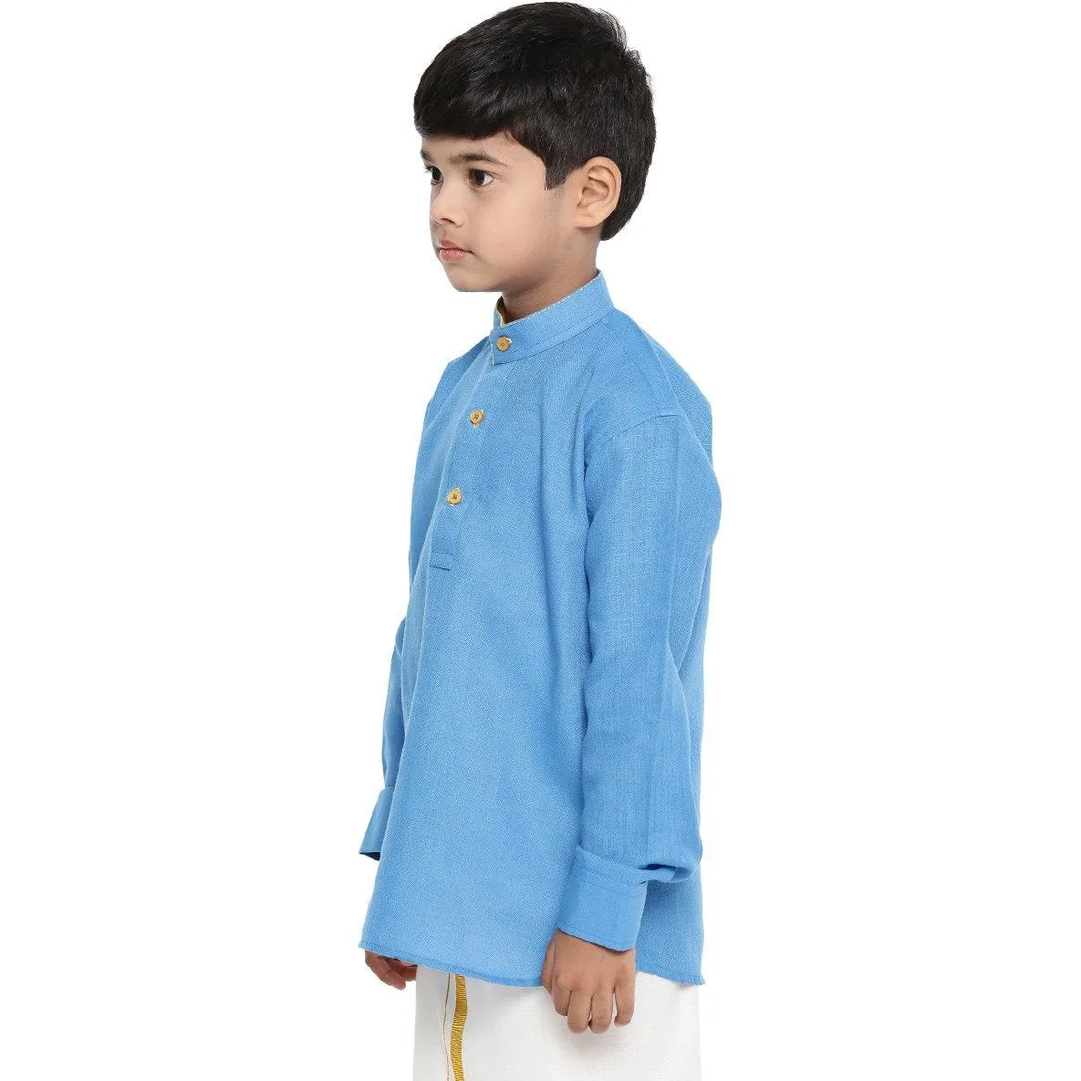 Boys Waterfall Linen Kurta Dhoti Set Blue