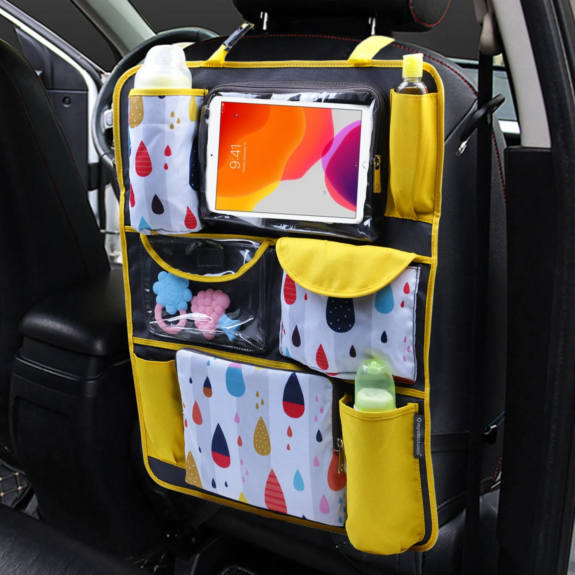 Car Seat/Travel Organizer - Raindrop Yellow