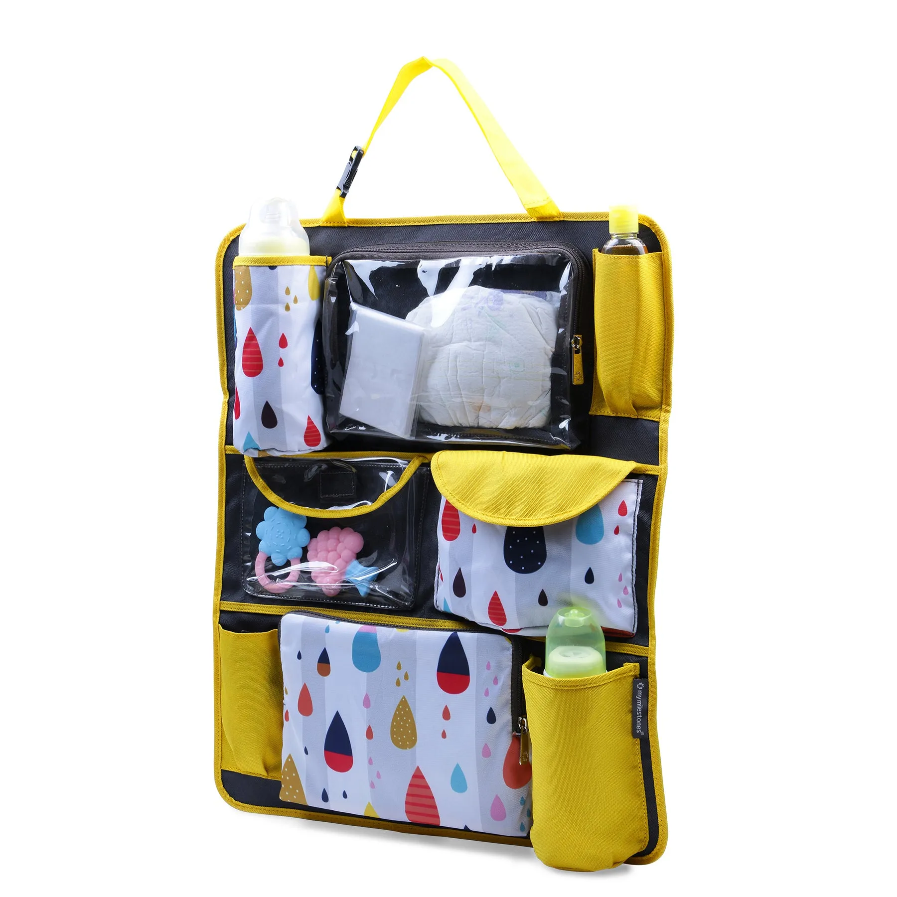 Car Seat/Travel Organizer - Raindrop Yellow