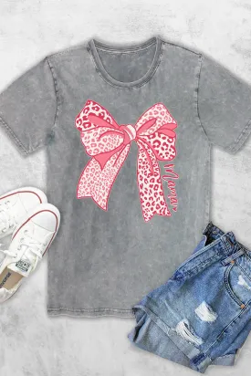 COQUETTE LEOPARD BOW MAMA WOMEN'S VINTAGE GREY GRAPHIC TEE