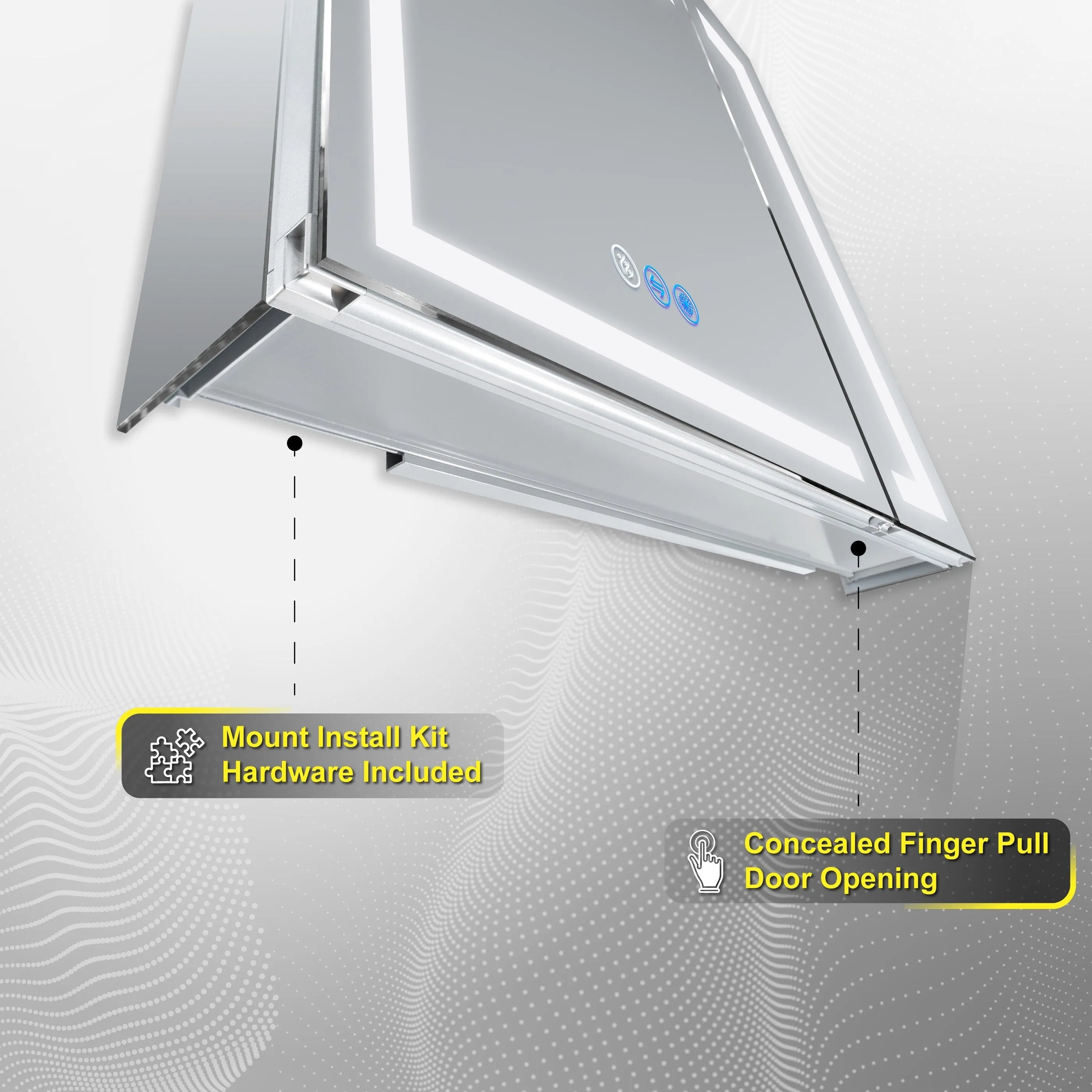 DECADOM LED Mirror Medicine Cabinet Recessed or Surface, Defogger, Dimmer, Clock, Room Temp Display, Makeup Mirror 3X, Outlets & USBs RUBiNi 30x32