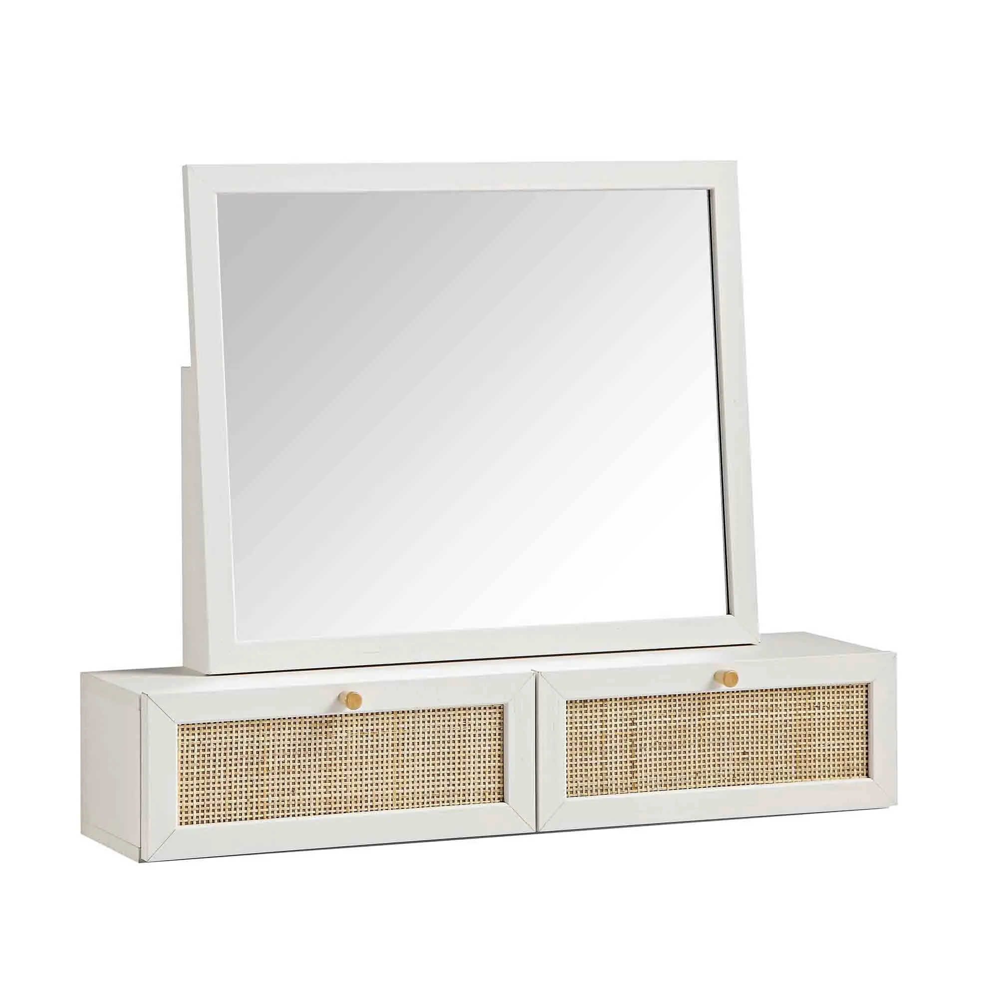 Frances Woven Rattan Vanity Mirror, White