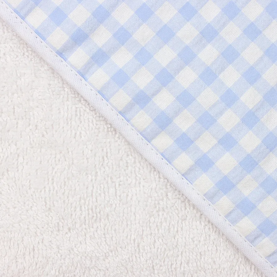 Hooded Checkered Baby Blue and White Turkish Cotton Baby Towel