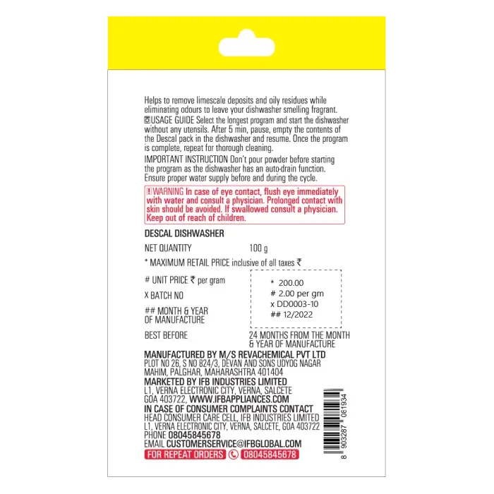 IFB Descal - Dishwasher Machine Care Appliance Descaler - 100 g