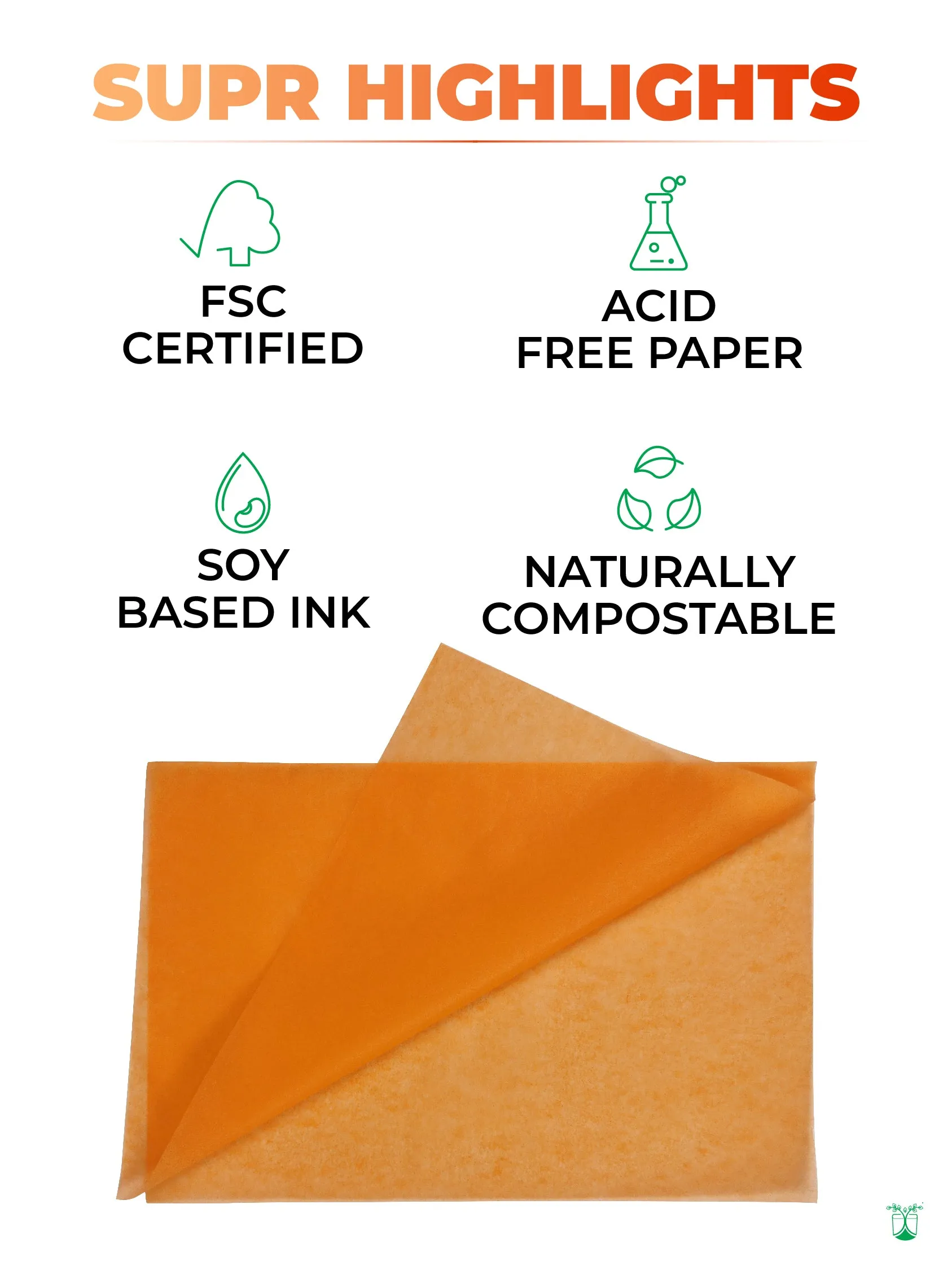 Orange Tissue Paper for Sustainable Packaging- MOQ 100 sheets