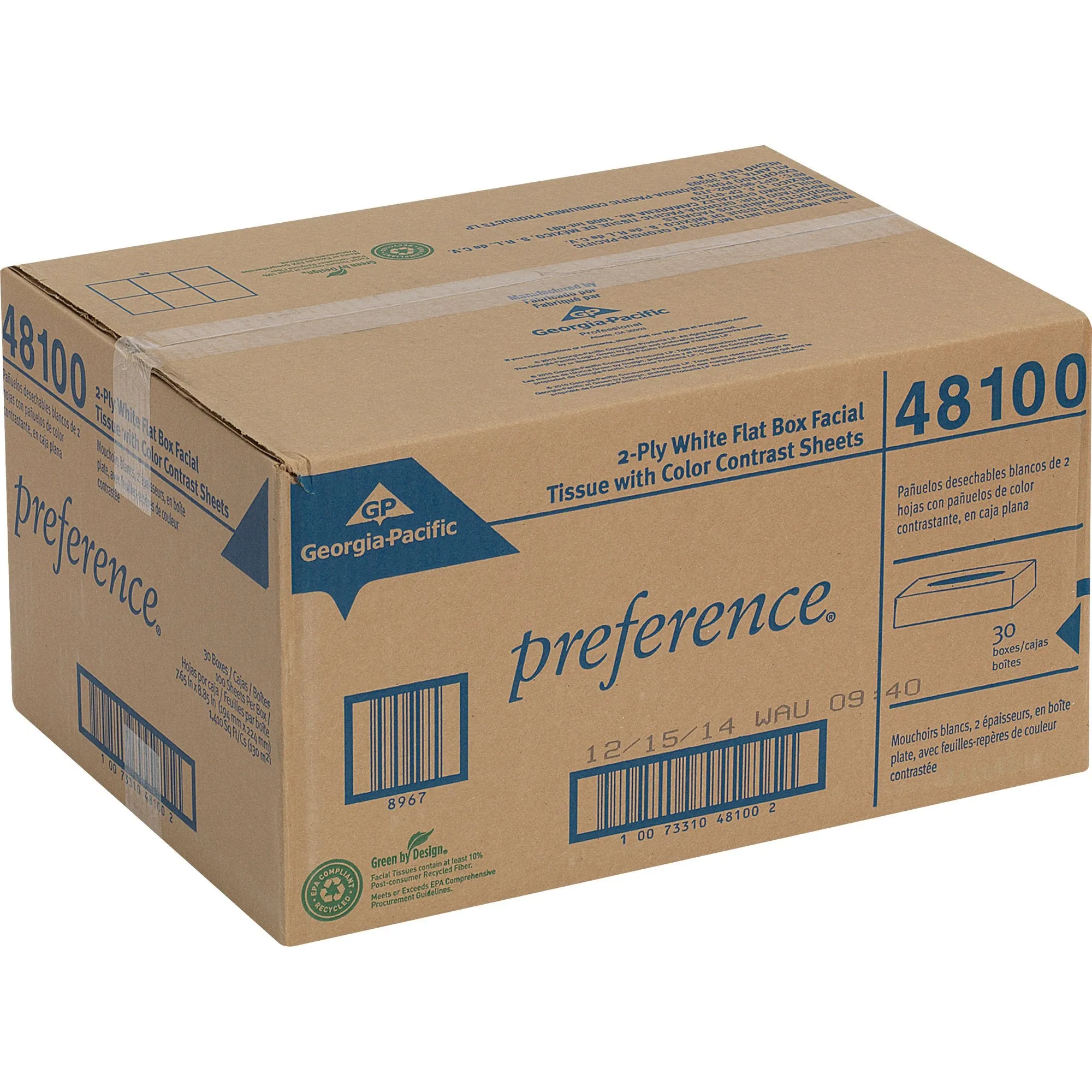 Pacific Blue Select Facial Tissue, White, 7-15/16" x 4-3/4", 2-Ply
