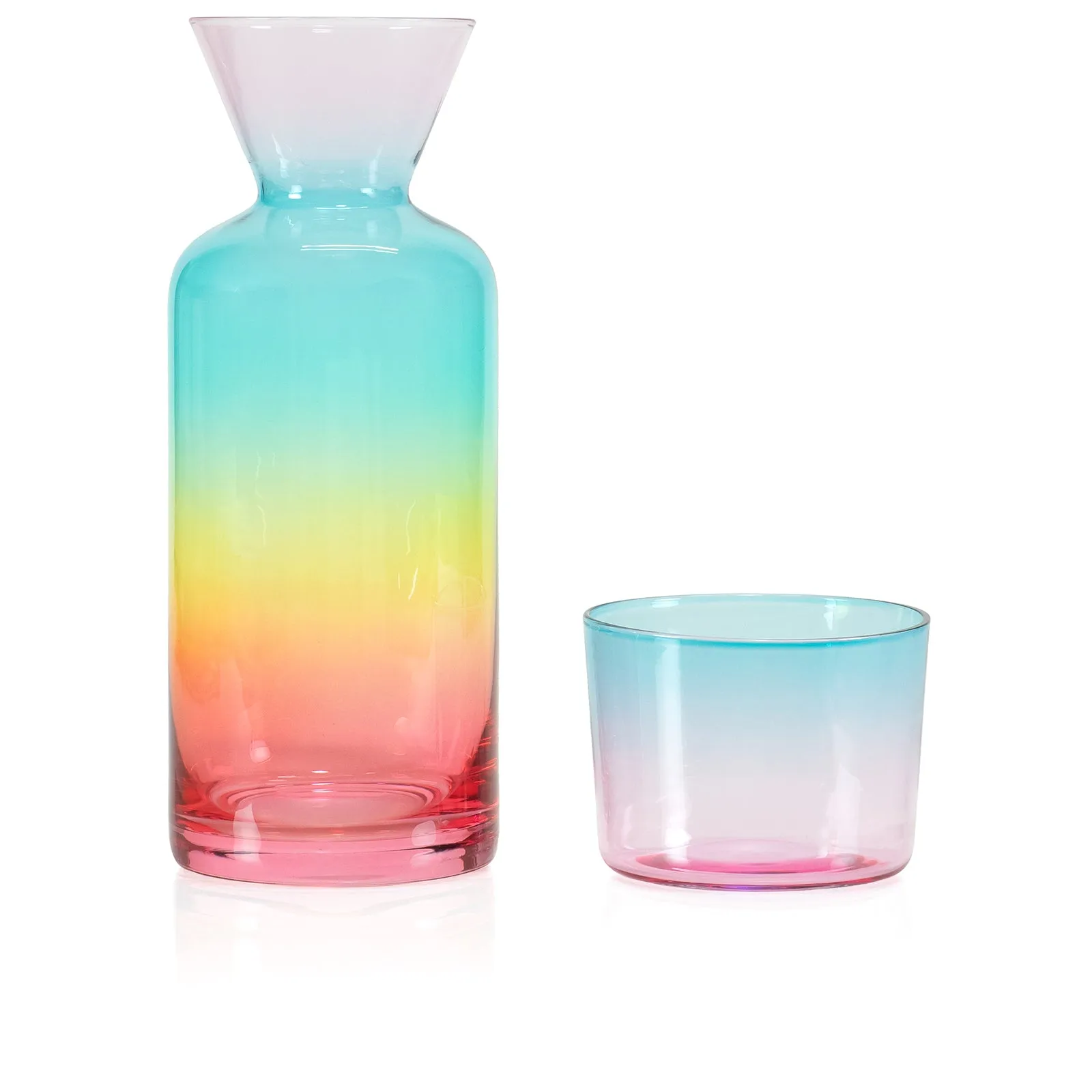 Red Co. Rainbow Sprayed Glass 21 Fl Oz Bedside Water Carafe with Tumbler – 2-Piece Beverage Set